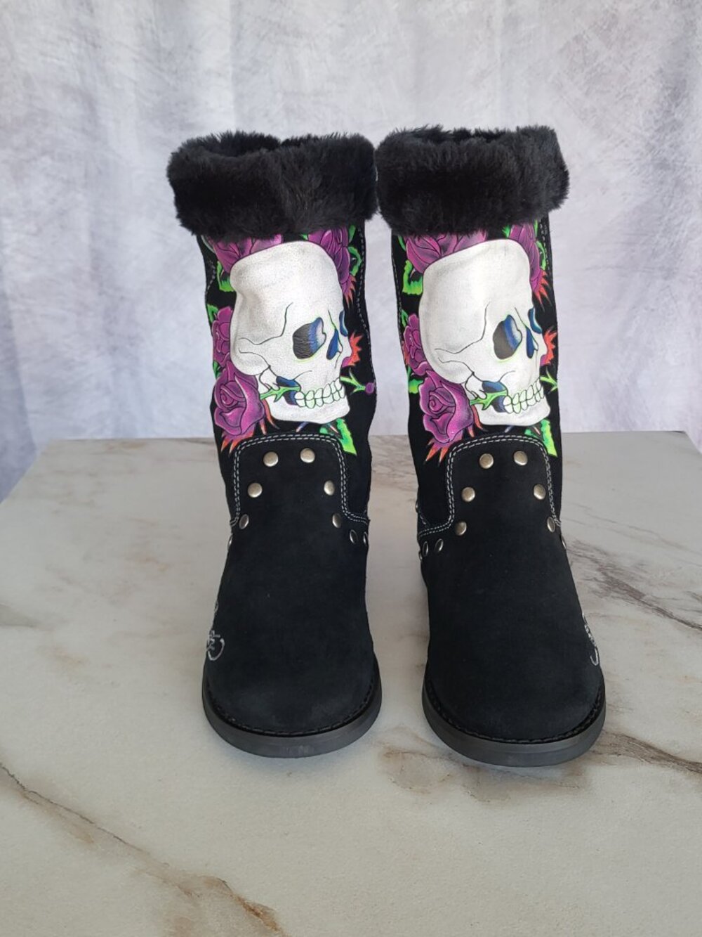 Ed Hardy Faux Fur Snow Boots Black Women's Size 6 - Picture 4 of 15